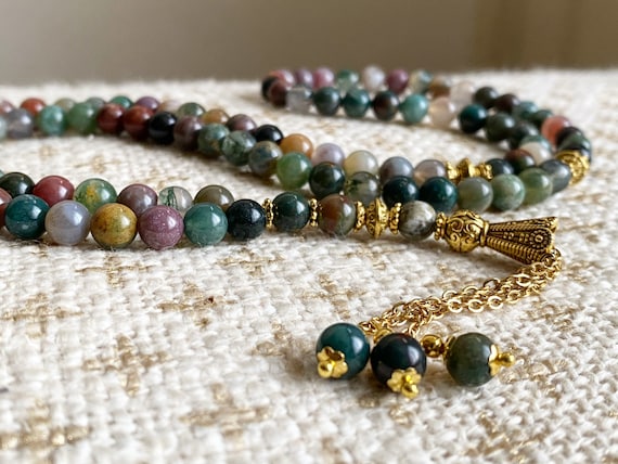 Indian Agate gemstone tasbih, tesbih, prayer beads (99 beads)