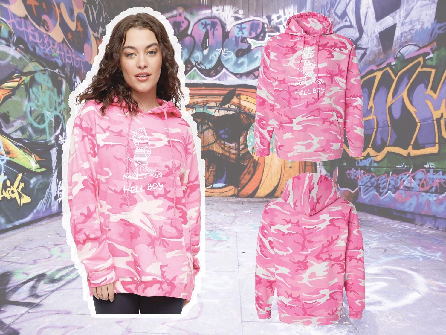 Pink Camo Hoodie Lil Peep Hellboy Hoodie Emo Rap Hoodie Hell Boy