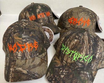 Gorra de camuflaje bordada personalizada Gorra de caza de camuflaje personalizada Gorra de camuflaje con texto de fuente personalizado Bordado de texto propio