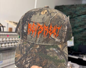 Camo Hat Death Heavy Metal gift Custom Embroidered Hat Real Tree Death Heavy Metal font hat Personalized camouflage hunting cap Custom Text