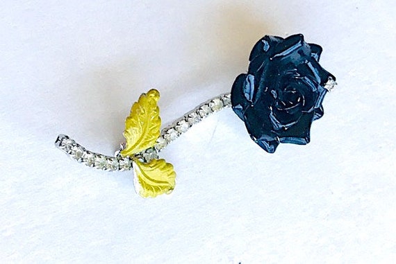 Signed HOBE  Enameled  Black Rose Brooch. Vintage - image 2