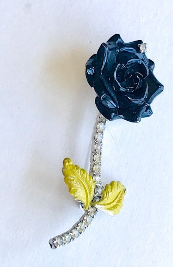 Signed HOBE  Enameled  Black Rose Brooch. Vintage - image 3