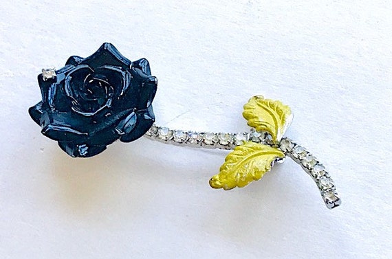 Signed HOBE  Enameled  Black Rose Brooch. Vintage - image 4