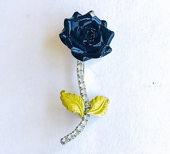 Signed HOBE  Enameled  Black Rose Brooch. Vintage - image 1