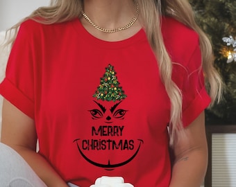Maglietta natalizia con il volto del Grinch, maglietta natalizia coordinata