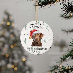 Christmas Personalized Chocolate Labrador Ceramic Ornaments, Holiday Dog Lover Gift, Xmas Tree Decoration, Pet Memorial Ornament, Custom