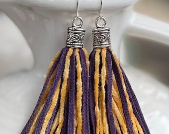 Purple and Gold Tassel Earrings: Game Day Spirit Jewelry