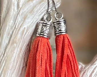 Orange tassel fringe boho earrings, great Halloween accessory!