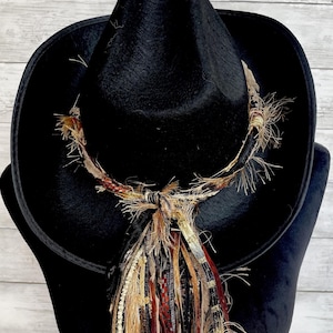 Boho Hat Band: Copper, Gold, Brown Yarn - Adjustable Fit