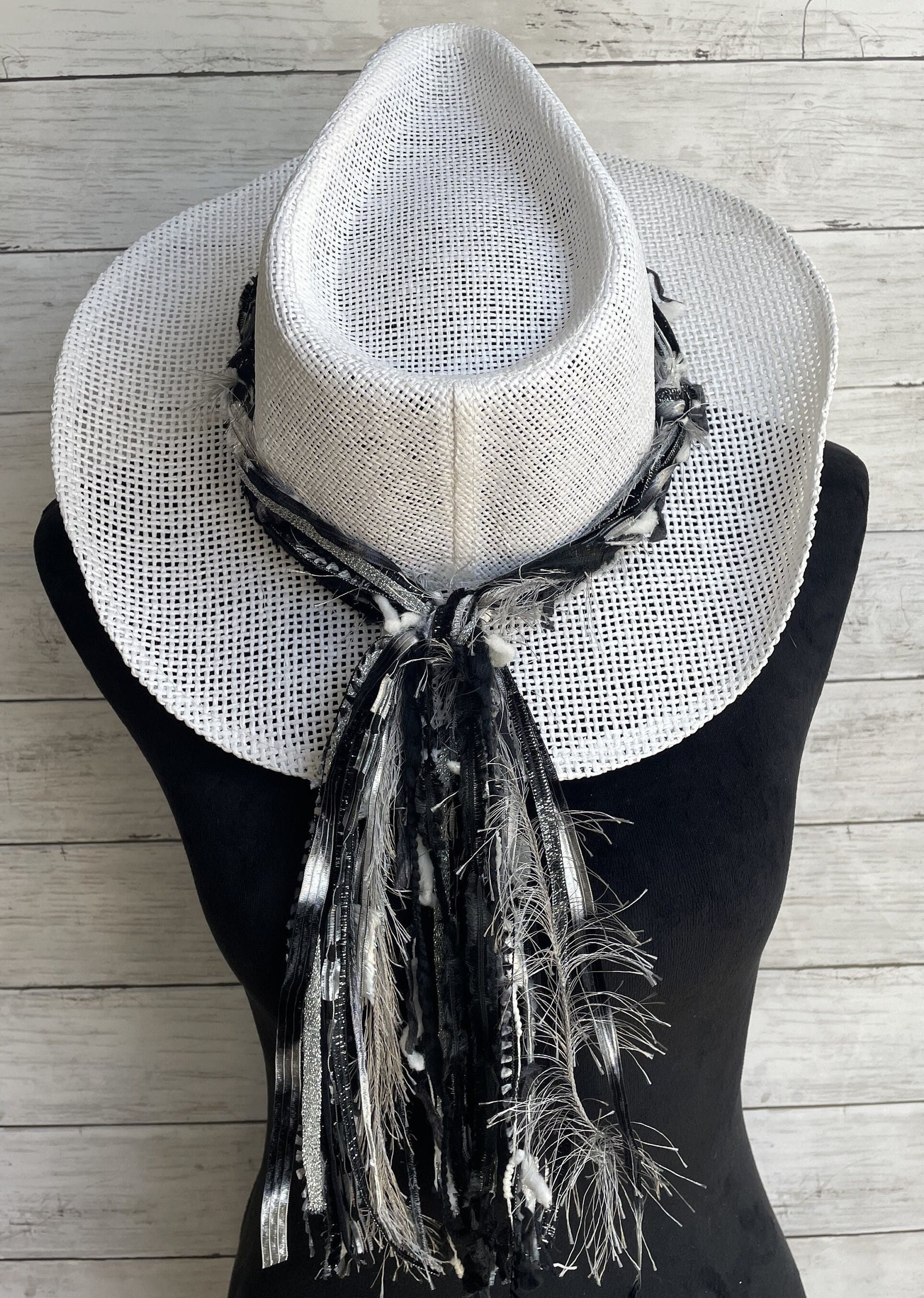 6598 Hat Band For Cowboy Hat In Gray Black And White Colors. Western Style Black Gray White Cowboy Hat band, Fedora Hat bands for Men  main image 3