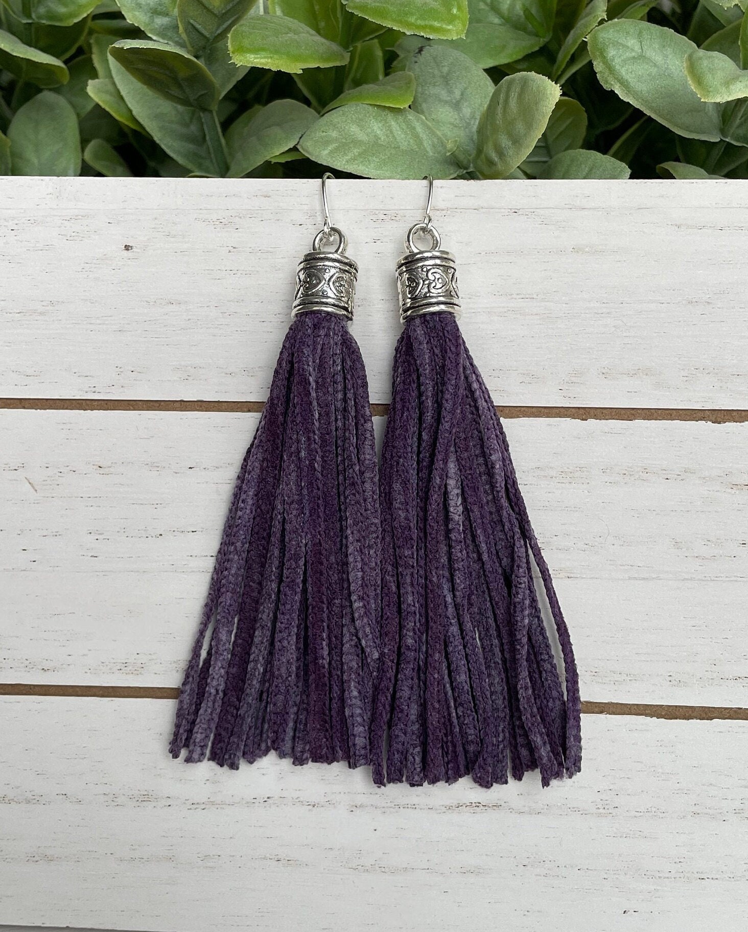 Dark purple tassel earrings clearance