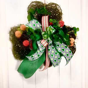 Shamrock door hanger, Irish wreath for front door, lucky shamrock home decoration, clover front door decor, clover door hanger