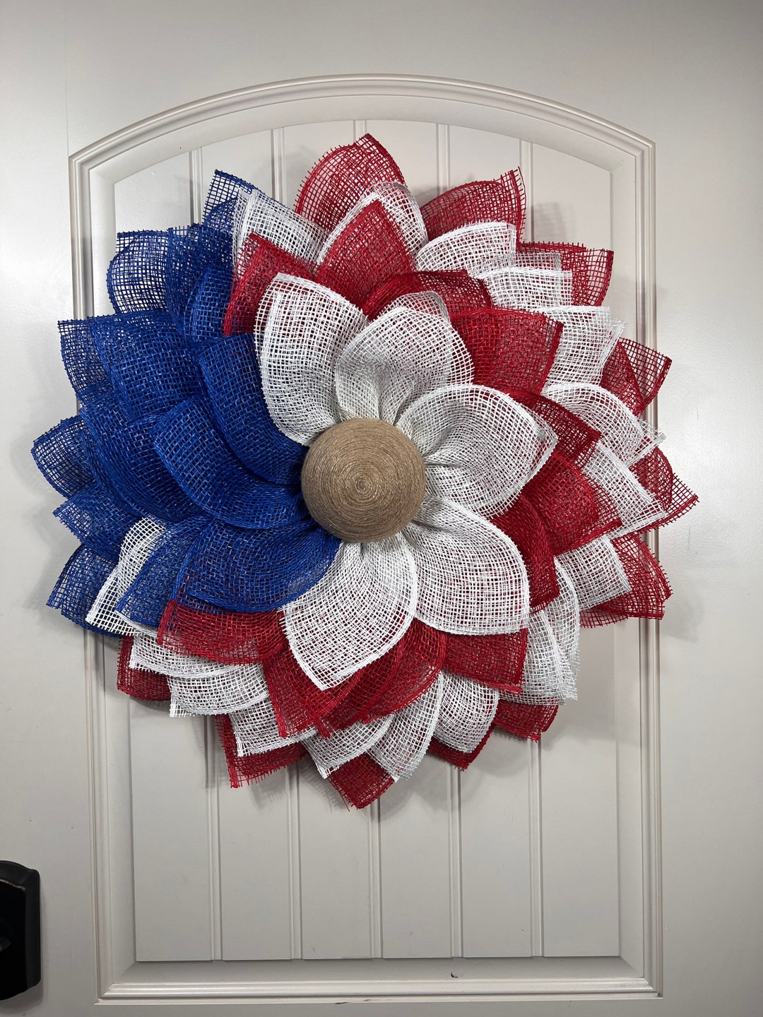 Handcrafted Americana Burlap Flower Wreath: Patriotic Door Decor - Etsy