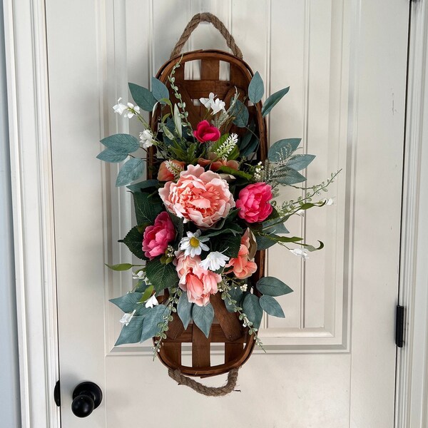 Handcrafted floral spring wreath, Peonies and wildflower Mother’s Day front door decor,Rustic Farmhouse door decor