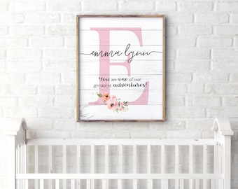 Inspirational Kids Room Decor, Personalized Baby Gift, Girl Nursery Decor, Floral Nursery Name Sign, Custom Quote Print, Christian Nursery