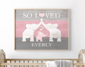 Pink Elephant Nursery Decor, Custom Nursery Name Sign Girl Print, Elephant Baby Shower Gift, Elephant Decor Gifts For Baby Girl 1st Birthday
