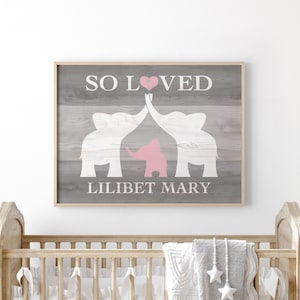Elephant Nursery Wall Art, Custom Baby Name Print, Elephant Baby Shower Gift, Nursery Name Sign Personalized Baby Girl Nursery DIGITAL PRINT