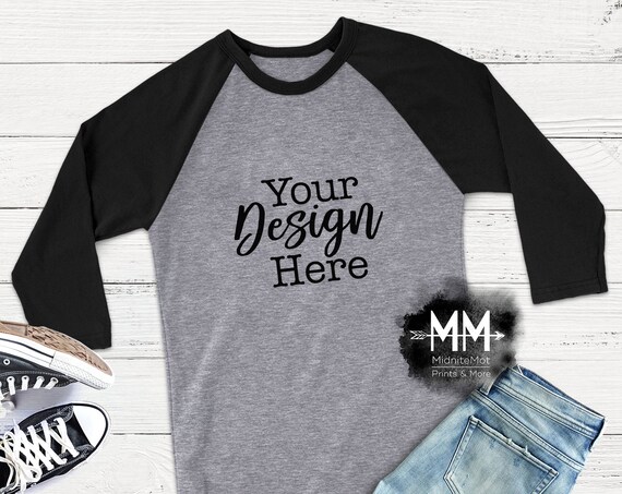 Gray Raglan With Black Sleeves Mockup Raglan Shirt Display