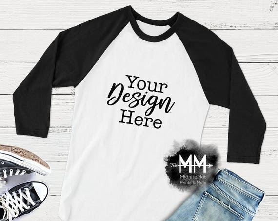 Download Free T-Shirt Mockup Black Sleeve Raglan Shirt Display ...