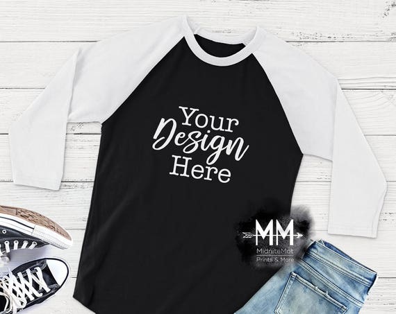 White Sleeve Raglan Shirt Display T-Shirt Mockup Styled Shirt White Sleeve Raglan Shirt Display T-Shirt Mockup Styled Shirt