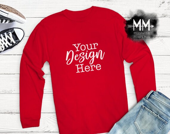 Red T-Shirt Mockup Red Shirt Flat Lay Display Long