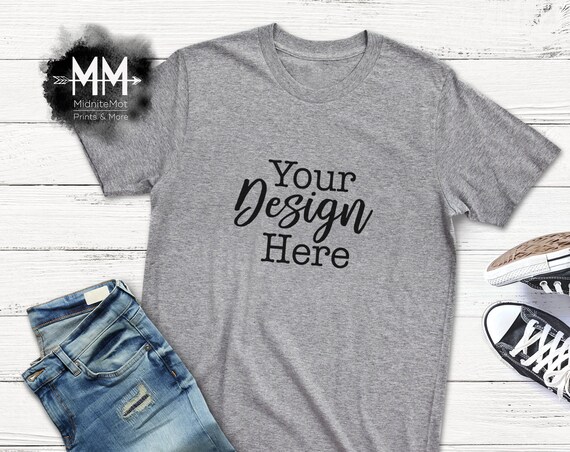 Download Free Free T Shirt Mockup Short Sleeve Gray Shirt Display Apparel Mockup PSD Mockup Template
