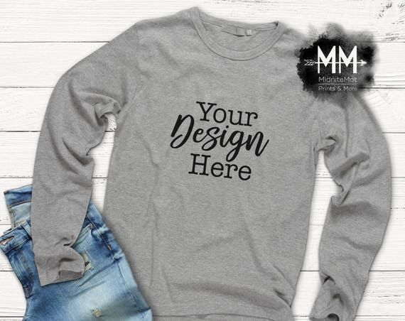 T-Shirt Mockup Long Sleeve Gray Shirt Display Apparel Mockup