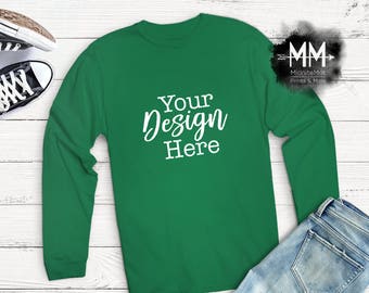 Green T Shirt Mockup Green Shirt Flat Lay Display Long Sleeve Green Tshirt Apparel Display Vinyl Business Styled Shirt Realistic Mockup 200 Great Mockup Photos Free Stock Photos