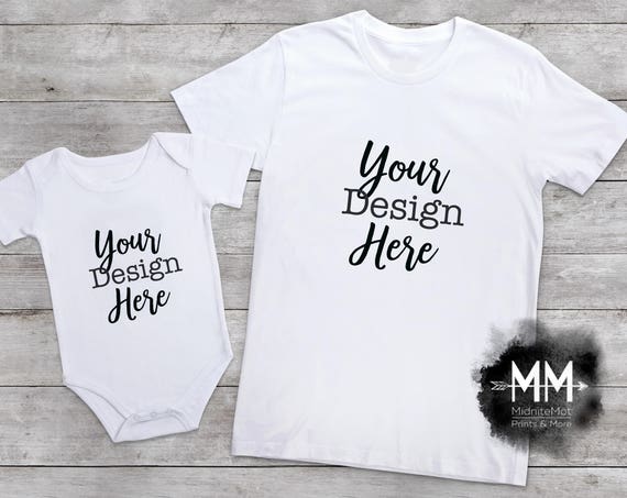 Baby Bodysuit Mockup And White T-Shirt Mockup Matching Shirt