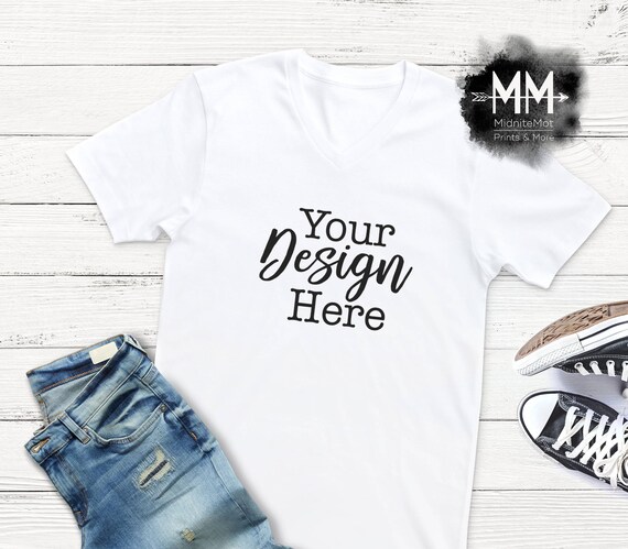 Vneck T-Shirt Mockup White Shirt Flat Lay Display Short