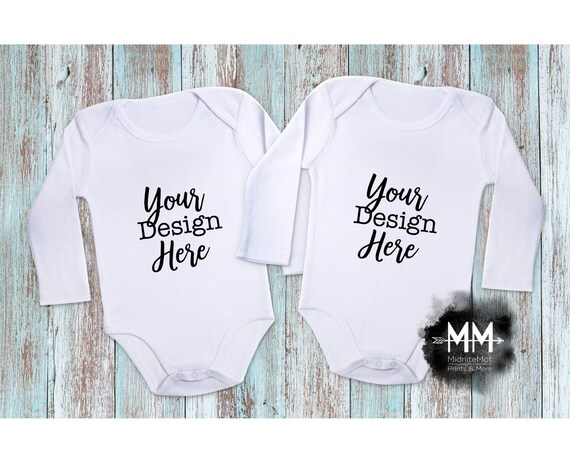 Twin Baby Bodysuit Mockup Long Sleeve White Bodysuit Twin Twin Baby Bodysuit Mockup Long Sleeve White Bodysuit Twin