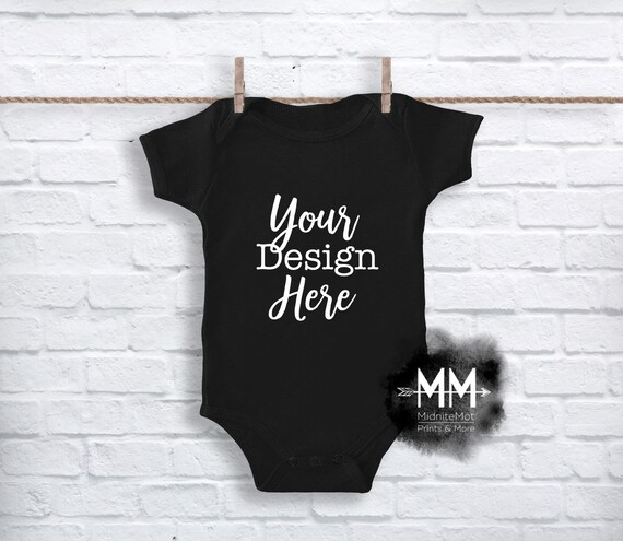 Blank Black Baby Bodysuit Mockup Apparel Mockup Brick Wall