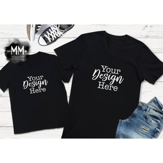 Download Black Vneck Shirt And Toddler T-Shirt Mockup Matching ...