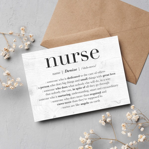 Carte d'infirmière, cadeau personnalisé pour infirmière, cadeau d'appréciation d'infirmière, merci infirmière, cadeau de départ à la retraite d'infirmière, carte de voeux personnalisée d'infirmière