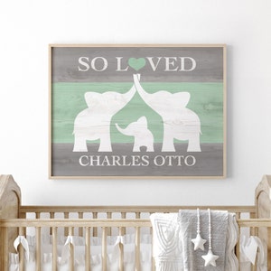 Pink Elephant Nursery Decor, Custom Nursery Name Sign Girl Print, Elephant Baby Shower Gift, Elephant Decor Gifts For Baby Girl 1st Birthday Green