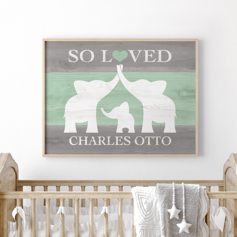 Pink Elephant Nursery Decor, Custom Nursery Name Sign Girl Print, Elephant Baby Shower Gift, Elephant Decor Gifts For Baby Girl 1st Birthday Green