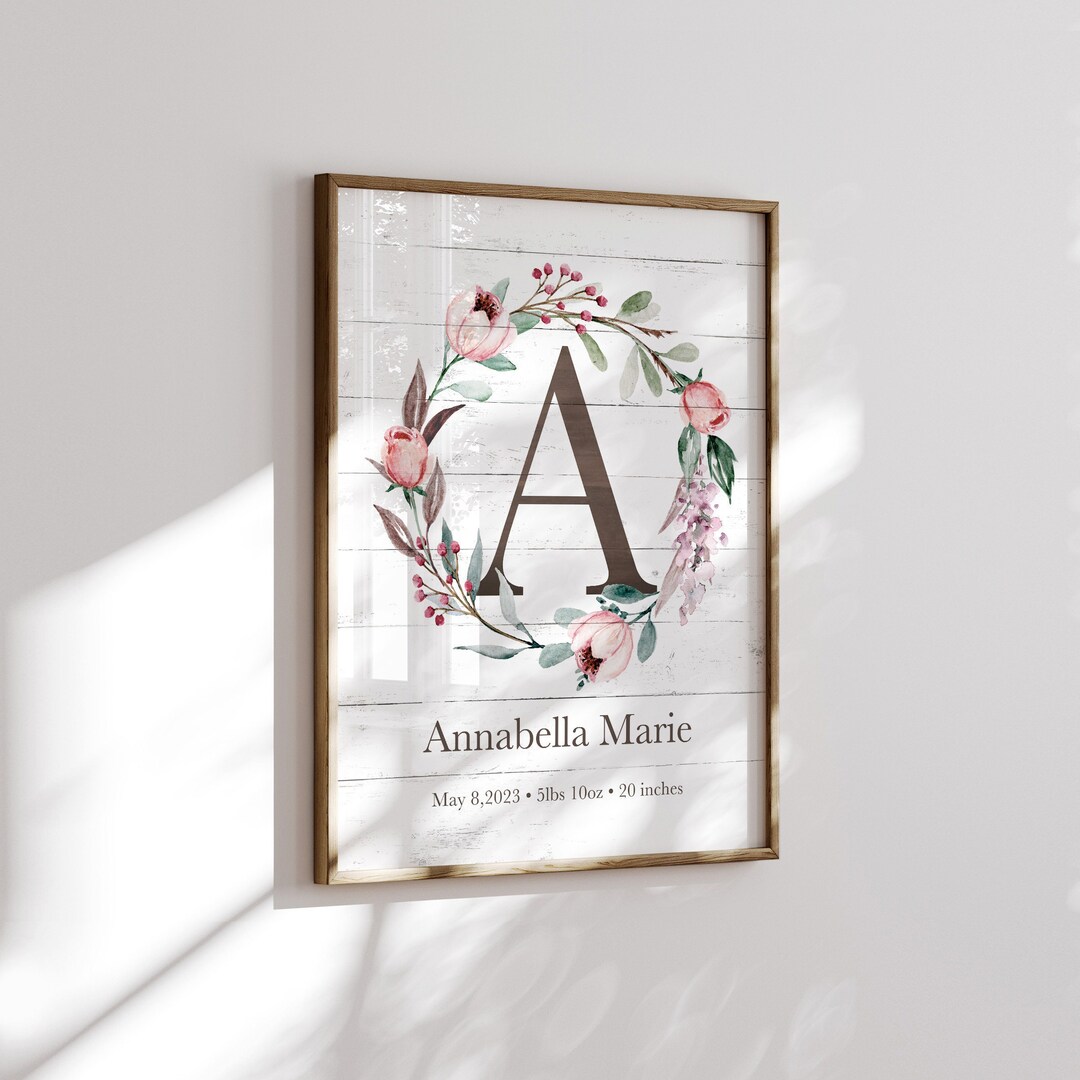 Personalized Nursery Wall Art, Rustic Floral Nursery Decor, Girl ...