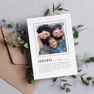 Aangepaste definitie wenskaart voor moeder, Moederdagkaart met foto, zinvolle verjaardagskaart voor moeder, cadeau voor beste moeder, unieke moederkaart