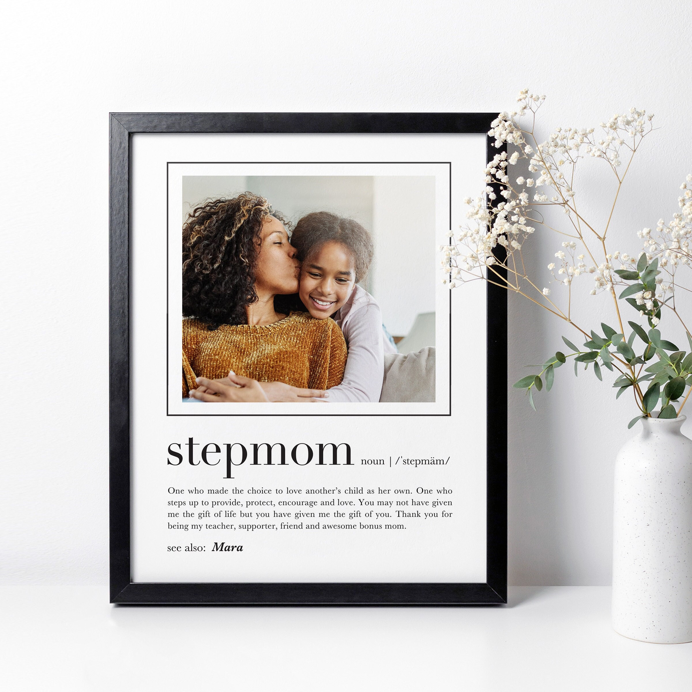 Bonus Mom Picture Frame Holds 4X6 Photo, Gifts for Stepmom from Daughter,  Son, B