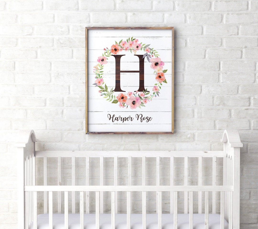 Personalized Nursery Wall Art Rustic Floral Nursery Decor Etsy