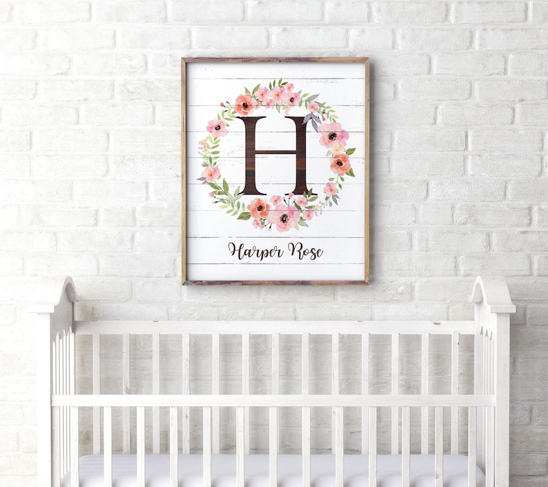Personalized Nursery Wall Art Rustic Floral Nursery Decor Etsy