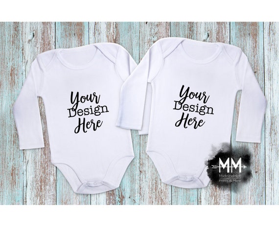 Twin Baby Bodysuit Mockup Long Sleeve White Bodysuit Twin Etsy