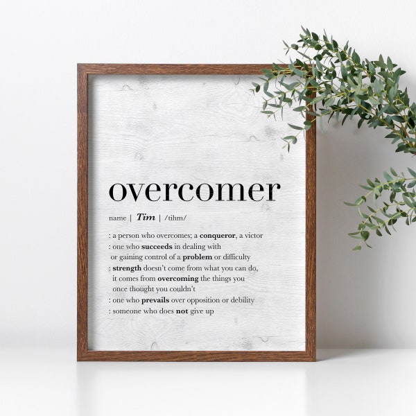 Overcomer Inspirational Gifts for Men, Recovery Wall Art, FRAMED Cancer Survivor Gift for Men, Warrior Name Sign, Strong Women Fighter Gift