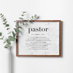 Ideas de regalos para pastores, impresión de definición de pastor, decoración enmarcada, regalo de predicador, regalo de líder de la iglesia, letrero personalizado para el hogar, regalo de pastor de jóvenes