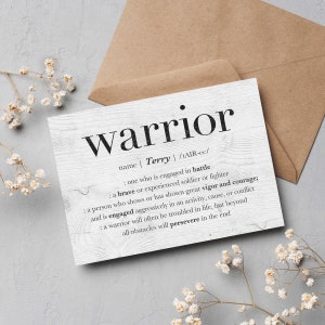 Gepersonaliseerde Survivor Card, Warrior Woman Cancer Warrior Card, God Warrior Cancer Survivor Gedicht, Inspirerend cadeau voor mannen, Warrior Saying