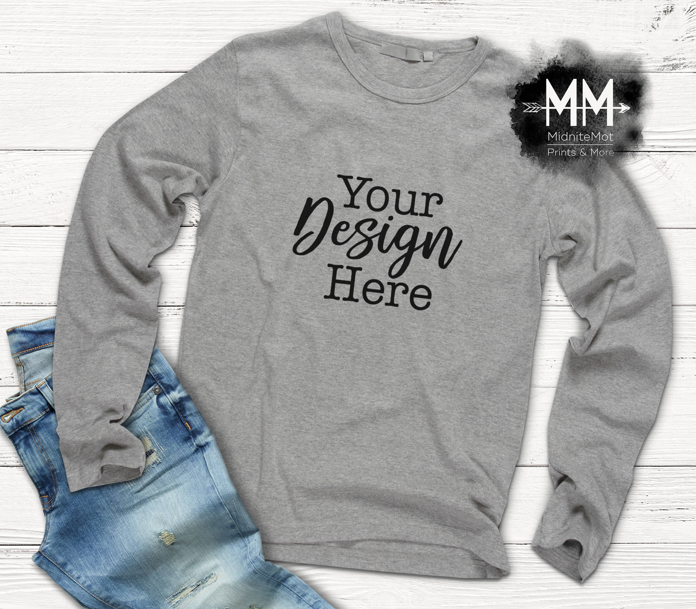 Download T-Shirt Mockup Long Sleeve Gray Shirt Display Apparel | Etsy