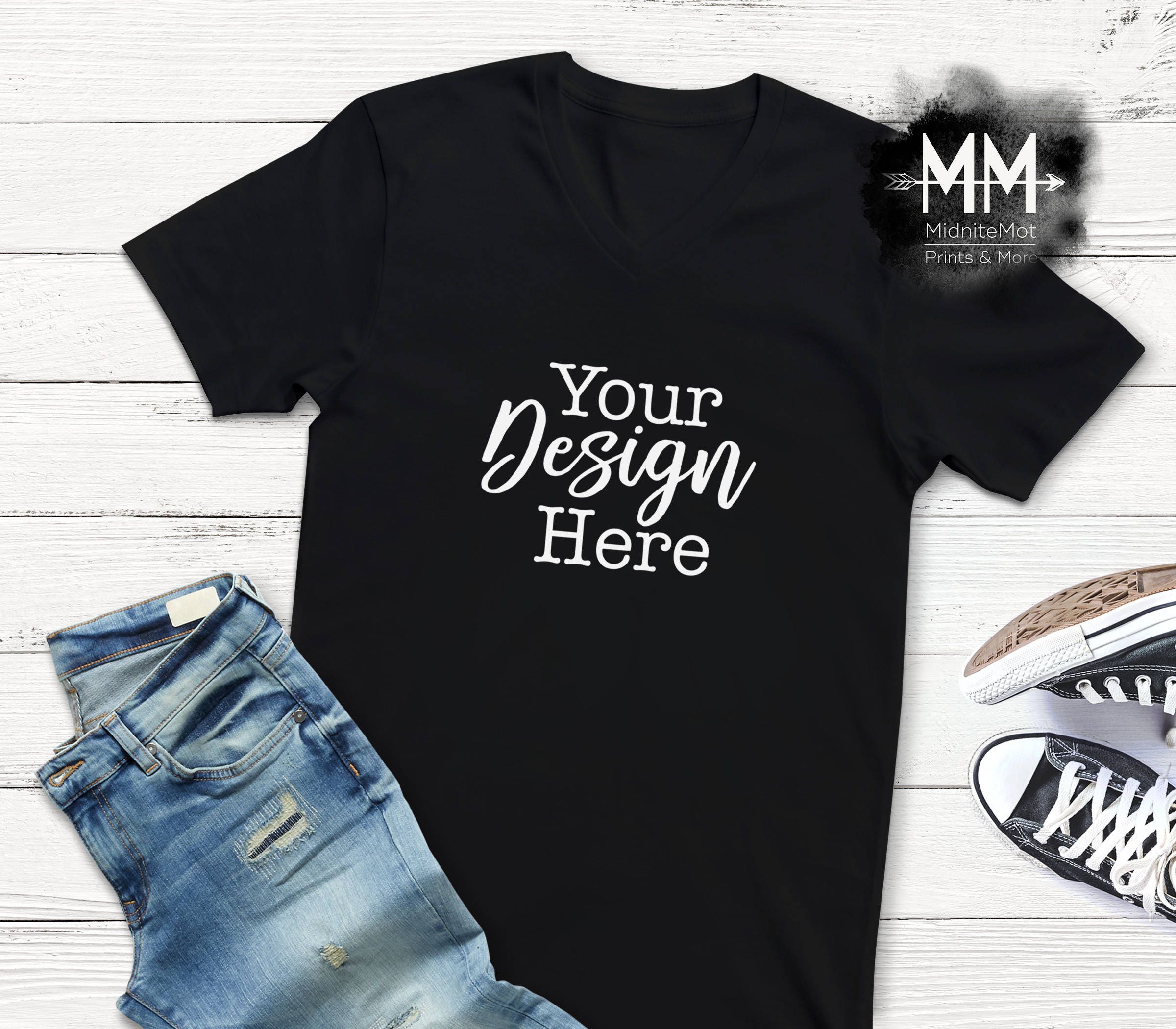 Download V-Neck Black T-Shirt Mockup Black Shirt Flat Lay Display ...