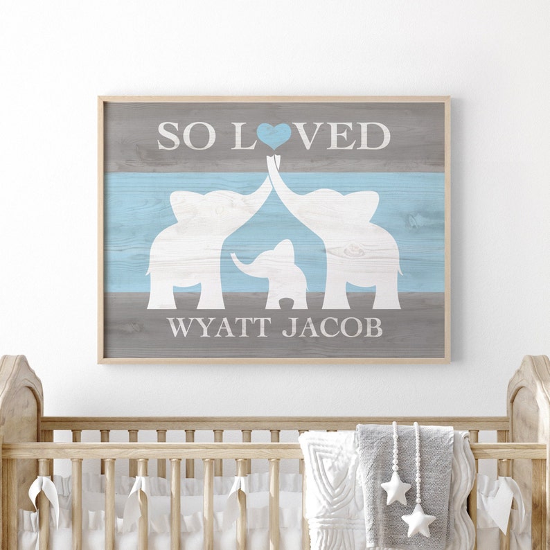 Pink Elephant Nursery Decor, Custom Nursery Name Sign Girl Print, Elephant Baby Shower Gift, Elephant Decor Gifts For Baby Girl 1st Birthday Blue