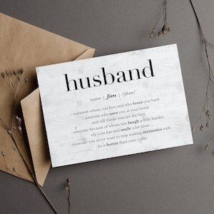 Regalos de aniversario para hombres, personalizado, romántico regalo de San Valentín para el esposo, regalo de tarjeta de aniversario personalizado para él, definición de marido