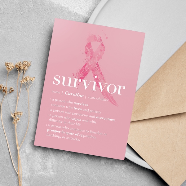 Personalisierte Brustkrebs Überlebende Geschenk, Survivor Definition Karte, Geschenk für Freund, DRUCKBARE Geschenk für, Brustkrebs Awareness Month Geschenk